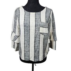 URBAN Romantics Striped Linen Cotton Blend Bell Sleeve Top Women's M